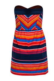 Current Boutique-Shoshanna - Navy, Red, & Coral Stripe Print Strapless Sundress Sz 2