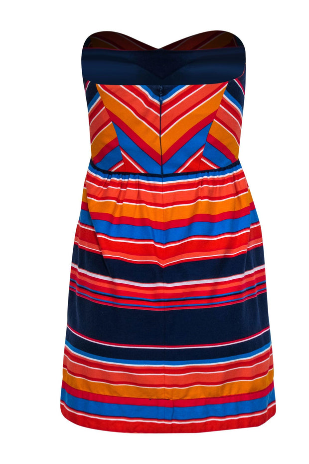 Current Boutique-Shoshanna - Navy, Red, & Coral Stripe Print Strapless Sundress Sz 2