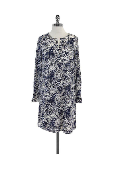 Current Boutique-Shoshanna - Blue & White Silk Long Sleeve Shift Dress Sz 4