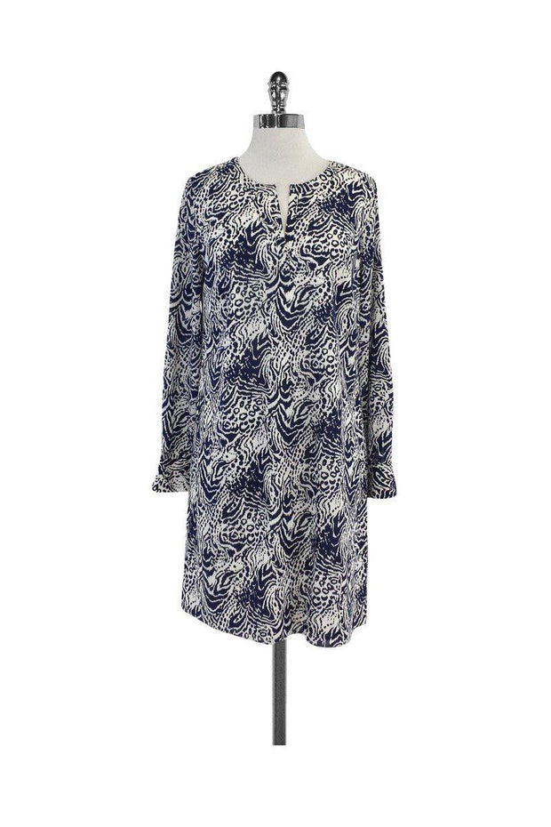 Current Boutique-Shoshanna - Blue & White Silk Long Sleeve Shift Dress Sz 4