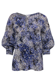 Current Boutique-Shoshanna - Blue, White & Black Leopard Print Quarter Sleeve Blouse Sz 4