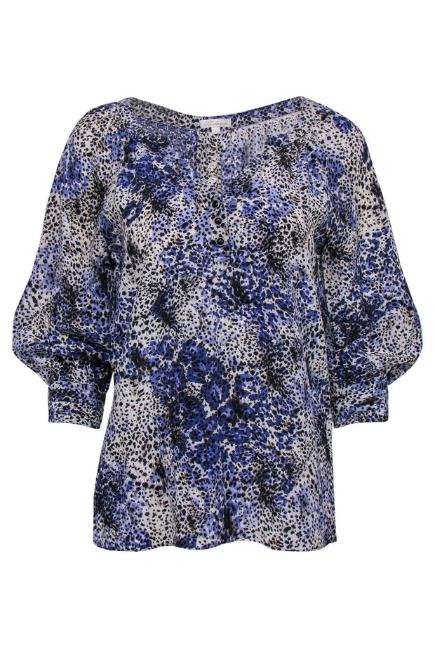 Current Boutique-Shoshanna - Blue, White & Black Leopard Print Quarter Sleeve Blouse Sz 4