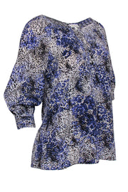 Current Boutique-Shoshanna - Blue, White & Black Leopard Print Quarter Sleeve Blouse Sz 4