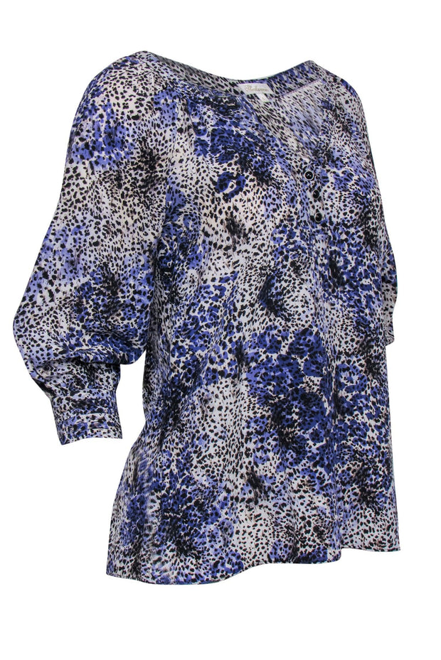 Current Boutique-Shoshanna - Blue, White & Black Leopard Print Quarter Sleeve Blouse Sz 4