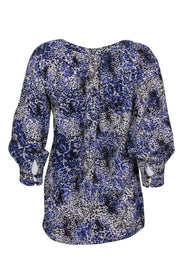 Current Boutique-Shoshanna - Blue, White & Black Leopard Print Quarter Sleeve Blouse Sz 4