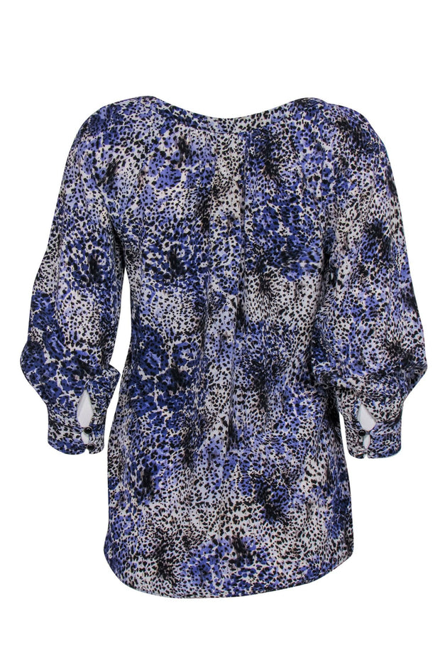 Current Boutique-Shoshanna - Blue, White & Black Leopard Print Quarter Sleeve Blouse Sz 4