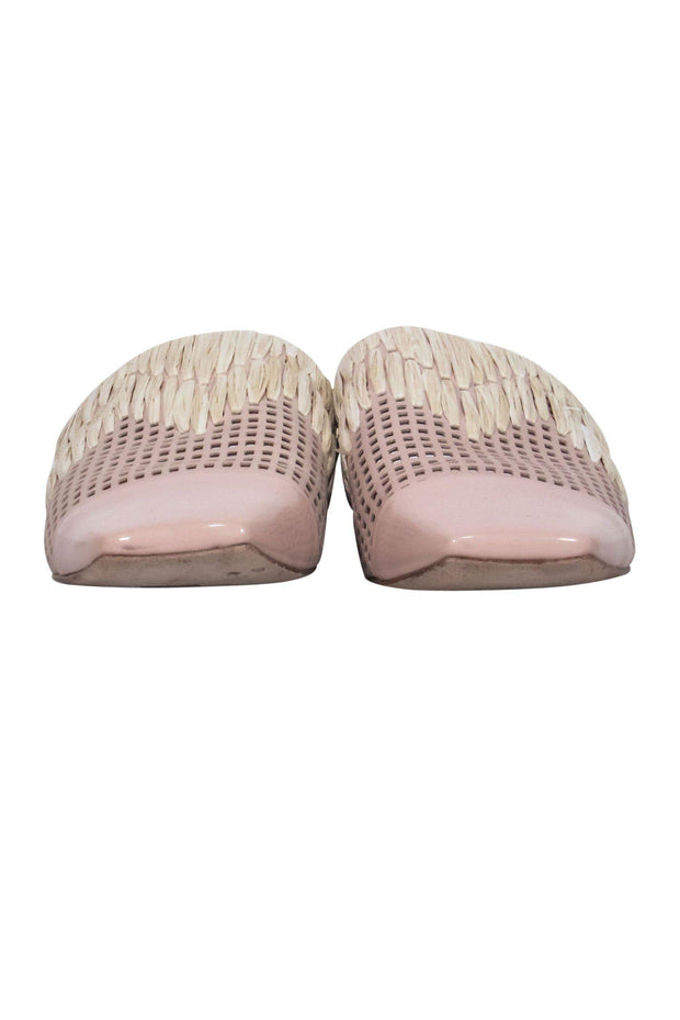 Current Boutique-Sigerson Morrison - Light Pink Patent Leather Perforated Mules w/ Straw Woven Trim Sz 9