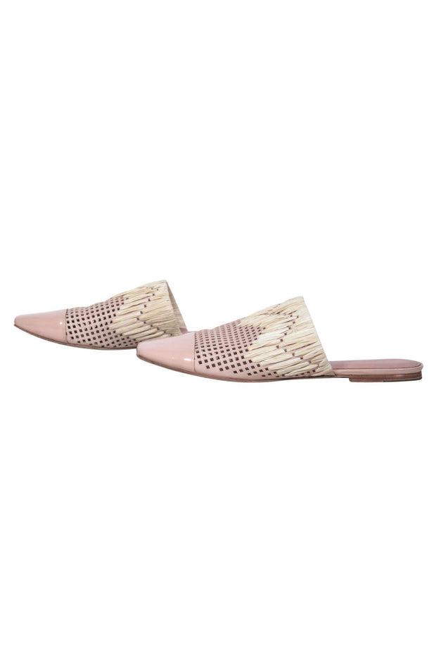 Current Boutique-Sigerson Morrison - Light Pink Patent Leather Perforated Mules w/ Straw Woven Trim Sz 9