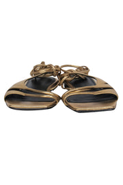 Current Boutique-Sigerson Morrison - Gold Leather Strappy Sandals w/ Ankle Wrap Tie Sz 8