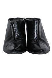 Current Boutique-Sigerson Morrison - Black Textured Patent Leather Wedge Mules Sz 10