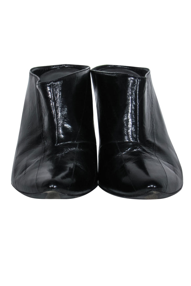 Current Boutique-Sigerson Morrison - Black Textured Patent Leather Wedge Mules Sz 10