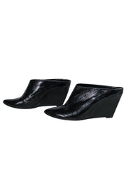 Current Boutique-Sigerson Morrison - Black Textured Patent Leather Wedge Mules Sz 10