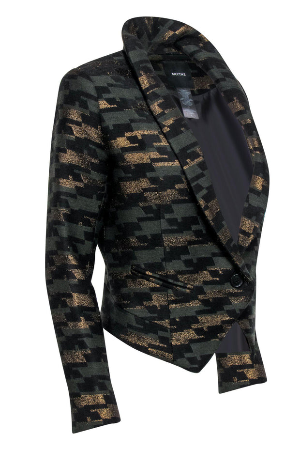Current Boutique-Smythe - Green & Gold Camouflage-Style Cropped Blazer Sz 4
