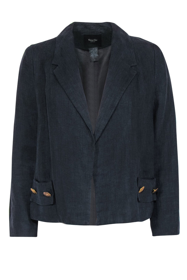 Current Boutique-Smythe - Charcoal Cropped Linen Blazer w/ Golden Buttons Sz 6