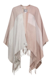 Current Boutique-Soia & Kyo - Light Pink & Cream Colorblocked Open Poncho w/ Scarf Hem OS