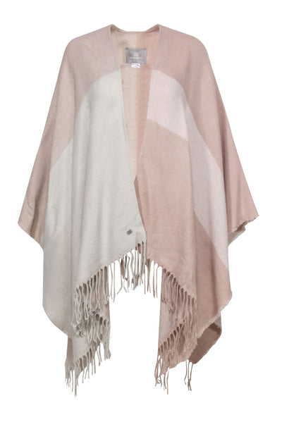 Current Boutique-Soia & Kyo - Light Pink & Cream Colorblocked Open Poncho w/ Scarf Hem OS