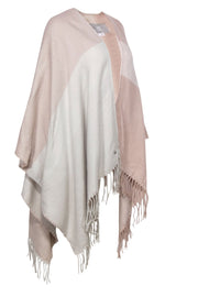 Current Boutique-Soia & Kyo - Light Pink & Cream Colorblocked Open Poncho w/ Scarf Hem OS
