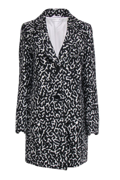 Current Boutique-St. Emile - Black & Ivory Leopard Print Button-Up Wool Blend Midi Coat Sz 8