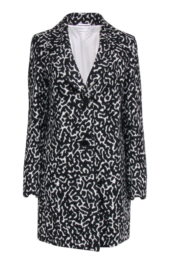 Current Boutique-St. Emile - Black & Ivory Leopard Print Button-Up Wool Blend Midi Coat Sz 8