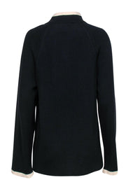 Current Boutique-St. John Collection - Navy Knit Asymmetric Blazer w/ White Trim Sz 10