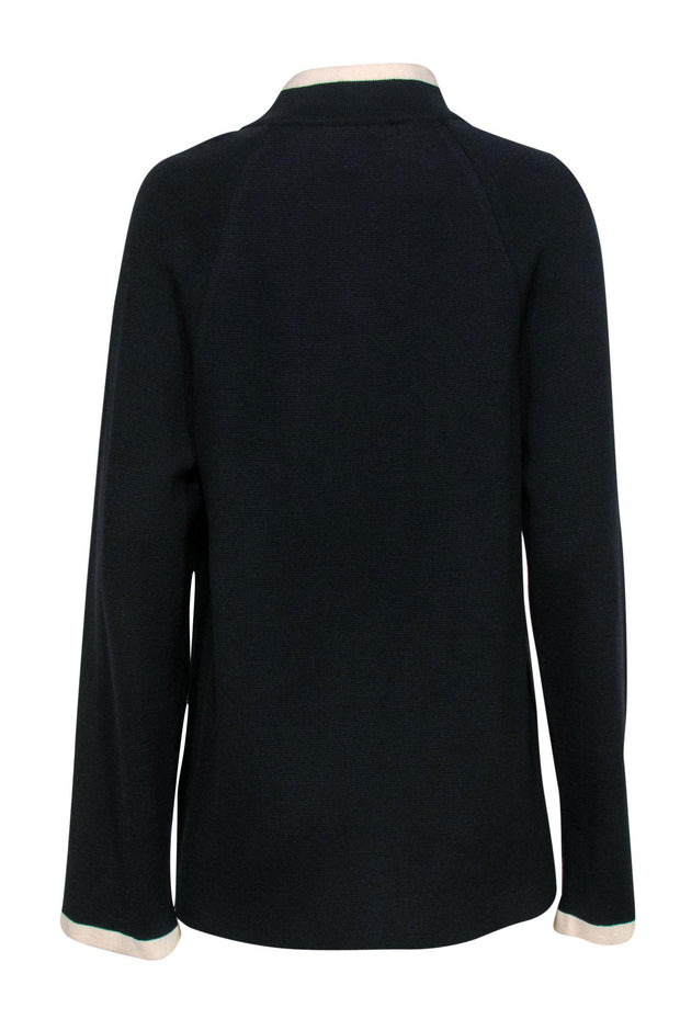 Current Boutique-St. John Collection - Navy Knit Asymmetric Blazer w/ White Trim Sz 10