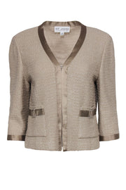 Current Boutique-St. John - Tan Textured Blazer w/ Satin Trim & Silver Hardware Sz 12