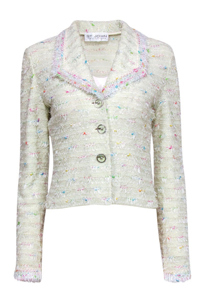 Current Boutique-St. John - Pastel Mint Green Knit Blazer w/ Multicolor Stitching Sz S