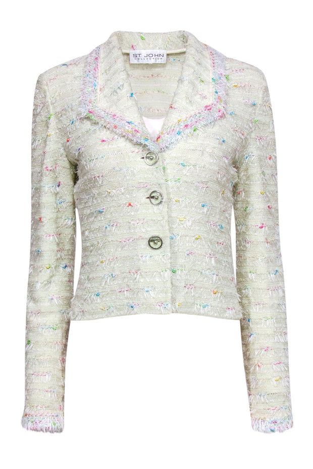 Current Boutique-St. John - Pastel Mint Green Knit Blazer w/ Multicolor Stitching Sz S