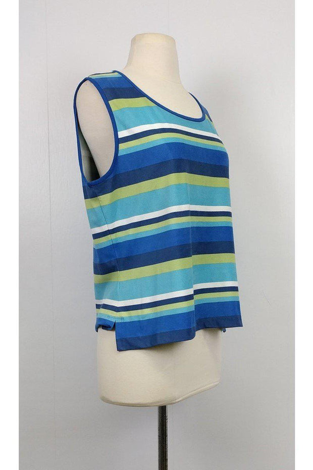 Current Boutique-St. John - Green & Blue Striped Suede Tank Top Sz M