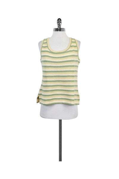 Current Boutique-St. John - Green & Cream Striped Knit Tank Sz M