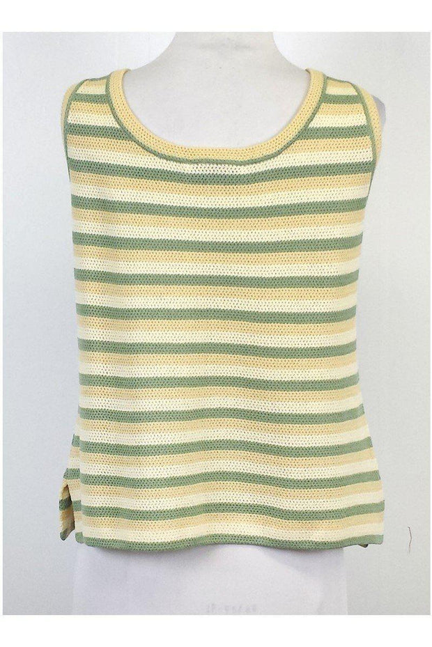 Current Boutique-St. John - Green & Cream Striped Knit Tank Sz M