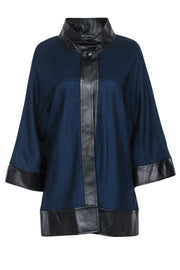 Current Boutique-St. John - Navy Buttoned Cardigan w/ Leather Trim Sz M/L