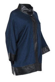 Current Boutique-St. John - Navy Buttoned Cardigan w/ Leather Trim Sz M/L