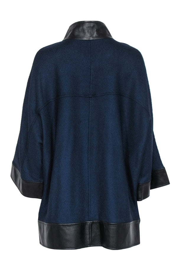 Current Boutique-St. John - Navy Buttoned Cardigan w/ Leather Trim Sz M/L