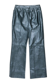 Current Boutique-St. John - Vintage Teal Leather Reptile Embossed Pants Sz M