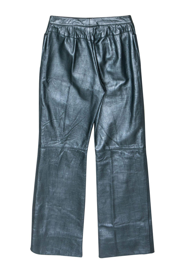 Current Boutique-St. John - Vintage Teal Leather Reptile Embossed Pants Sz M