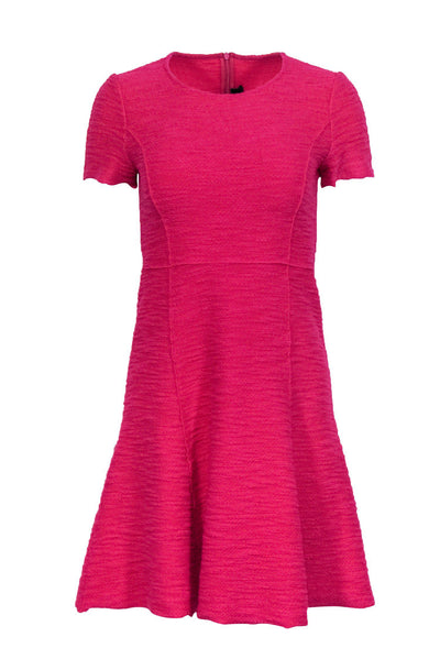 Current Boutique-St. John - Hot Pink Short Sleeved Flared Textured Dress Sz 4