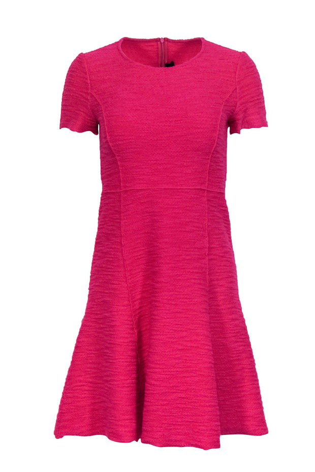 Current Boutique-St. John - Hot Pink Short Sleeved Flared Textured Dress Sz 4