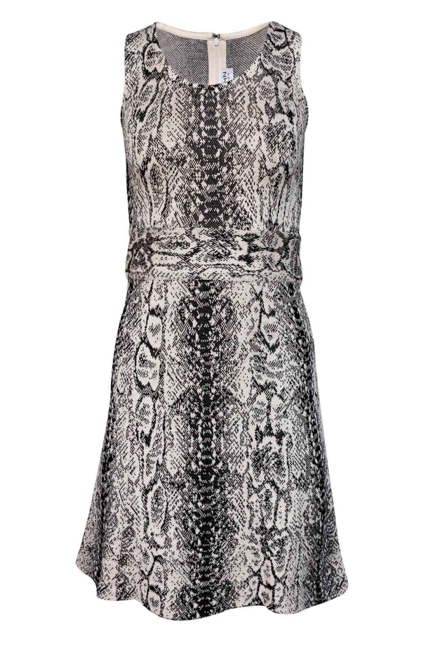 Current Boutique-St. John - Beige & Black Snakeskin Knit Fit & Flare Dress Sz 2