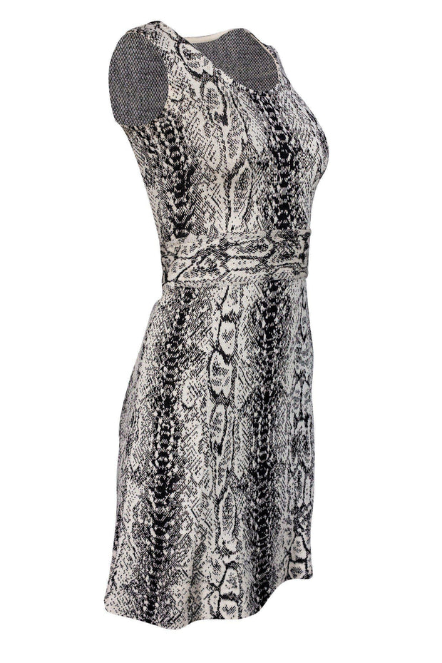 Current Boutique-St. John - Beige & Black Snakeskin Knit Fit & Flare Dress Sz 2