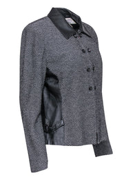 Current Boutique-St. John - Black & White Textured Knit Jacket w/ Leather Details Sz 14