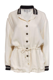 Current Boutique-St. John Sport - Beige Waffle Knit Windbreaker w/ Brown Striped Trim Sz 2