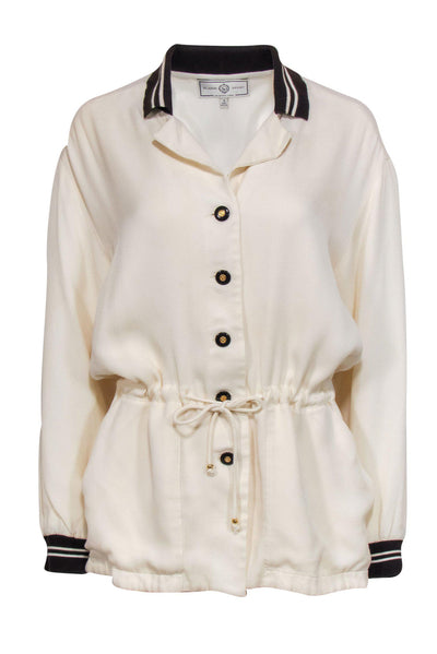 Current Boutique-St. John Sport - Beige Waffle Knit Windbreaker w/ Brown Striped Trim Sz 2