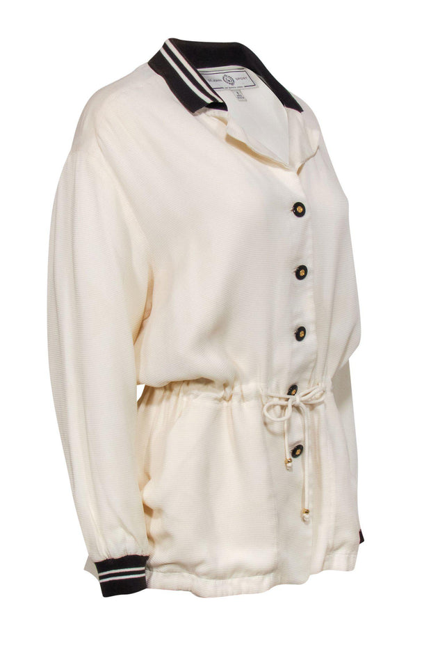 Current Boutique-St. John Sport - Beige Waffle Knit Windbreaker w/ Brown Striped Trim Sz 2