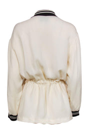 Current Boutique-St. John Sport - Beige Waffle Knit Windbreaker w/ Brown Striped Trim Sz 2