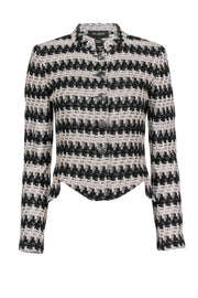Current Boutique-St. John - Black & Beige Woven Vintage Button-Up Jacket Sz 4