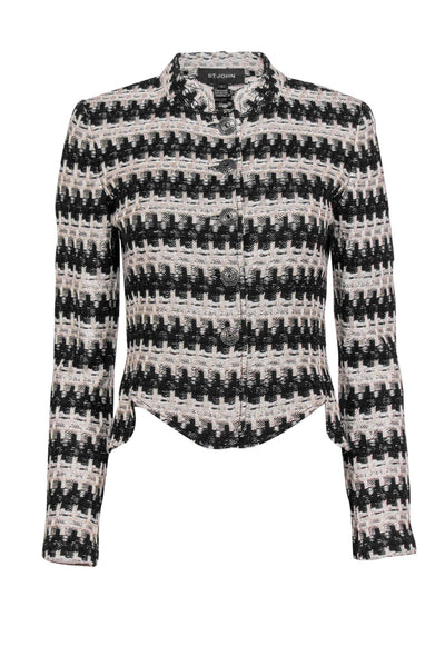 Current Boutique-St. John - Black & Beige Woven Vintage Button-Up Jacket Sz 4