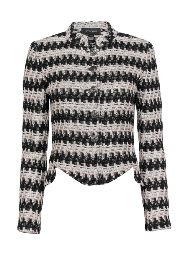 Current Boutique-St. John - Black & Beige Woven Vintage Button-Up Jacket Sz 4