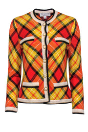 Current Boutique-St. John Collection – Yellow & Orange Plaid Knit Jacket w/ Decorative Buttons Sz 4