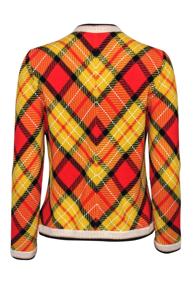 Current Boutique-St. John Collection – Yellow & Orange Plaid Knit Jacket w/ Decorative Buttons Sz 4